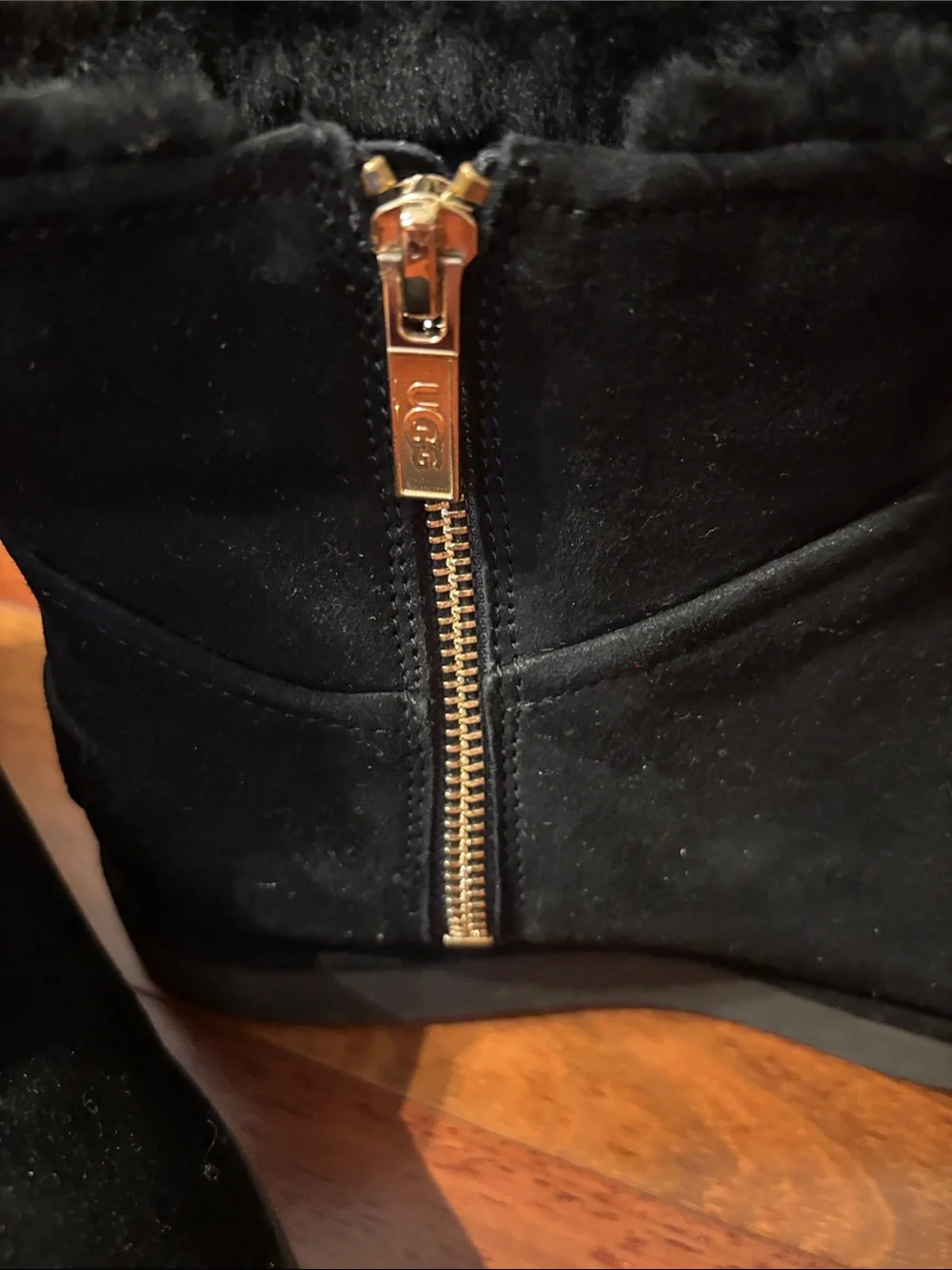 UGG Black Suede Faux Fur Zip Ankle Boots